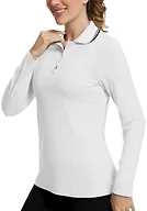 GGOV Women's Golf Polo Shirts Long Sleeve Workout Tops UPF 50+ Sun Protection Quick Dry Lightweight Active Tennis Shirts White
