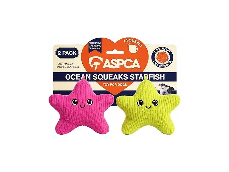 ASPCA 2 Pack Plush Dog Toy with Squeaker Starfish