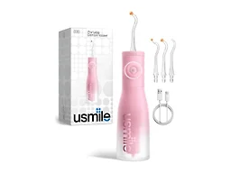 usmile C30 Cordless Water Flosser, 300ml Large Tank, 5 Pressure Levels Deep Clean, S-Shaped Nozzles for Braces & Sensitive Gums, USB-C Rechargeable, IPX7 Waterproof, Portable Travel & Home Use(Pink)