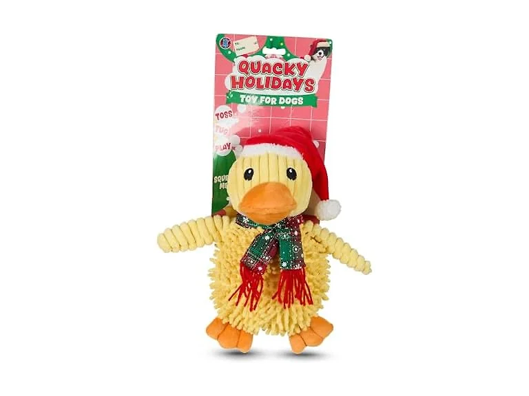Bow Wow Pet Duck with Santa Hat Plush Dog Toy