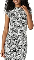 Amazon Essentials Women's Slim-Fit Extended-Sleeve Ruched Matte Jersey Top with Mock Neck, Black Ivory Geometric, X-Large
