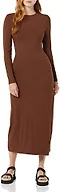 Amazon Essentials Women's Wide Rib Open Back Long Sleeve Midi Dress, Chocolate, Small