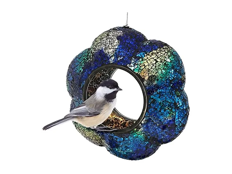 Sunnydaze 10-Inch Indigo Flower Mosaic Bird Feeder
