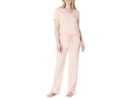 Amazon Essentials Women's Short Sleeve Soft Cotton Blend T-Shirt and Pant Sleepwear Set, Light Pink, Medium
