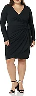 Amazon Essentials Women's Long Sleeve Classic Wrap Dress, V Neck, Pleated, Midweight Fabric (Available in Plus Size), Black, Medium