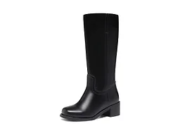 JOKACEAR Black Women's Knee High Boots Square Toe Chunky Block Heel Long Boots for Women Comfortable Slip on Low Heel Womens Riding Boot.