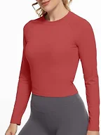 GGOV Womens Long Sleeve Crop Workout Tops Yoga Cropped Top Gym Shirts Athletic Clothes Slim Fit xRed
