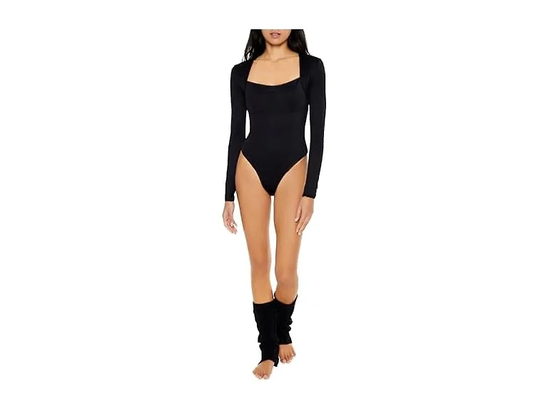 Forever 21 Women (M) Contour Sculpt Bodysuit Black