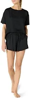 Amazon Essentials Women's Satin Pajama Top and Shorts Set, Black, X-Small