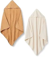 Amazon Essentials x Sofia Grainge Unisex Babies' Hooded Bath Towel, Pack of 2, Ivory/Light Camel, One Size