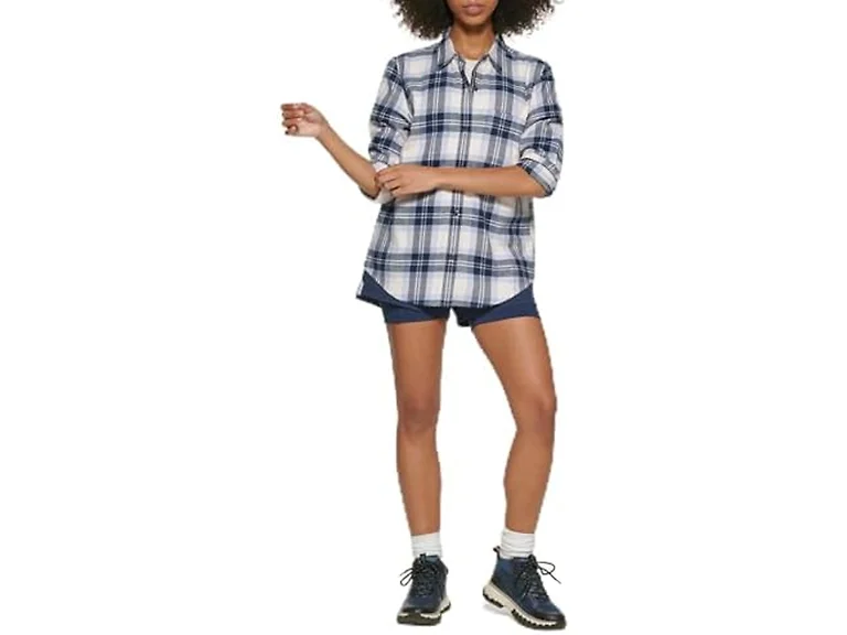 BASS OUTDOOR Women (L) Flannel Shirt Silver