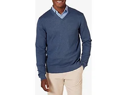 Amazon Essentials Men's Regular Fit Cotton V-Neck Pullover Sweater (Available in Big & Tall), Blue Heather, X-Small