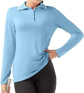 GGOV Women's Golf Polo Shirts Long Sleeve Workout Tops UPF 50+ Sun Protection Quick Dry Lightweight Active Tennis Shirts Lake Blue