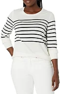 Amazon Essentials Women's Long-Sleeve Lightweight Crewneck Sweater (Available in Plus Size), Black White Placed Stripe, Large