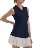FKEEP Women's Sleeveless Polo Golf Tennis Shirt Tank Tops T-Shirts V-Neck with Collar Quick Dry Workout Athletic (Midnight Blue, M)