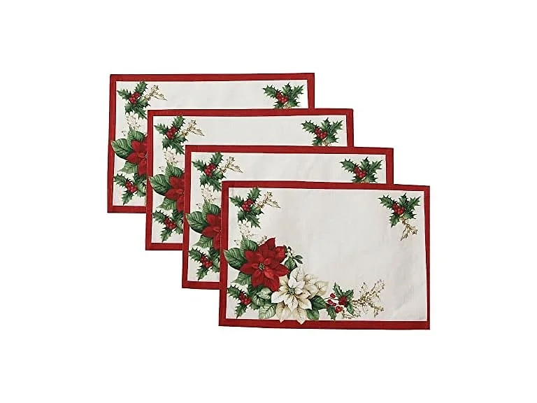 Threadmade Red and White Poinsettias Placemat, Set of 4