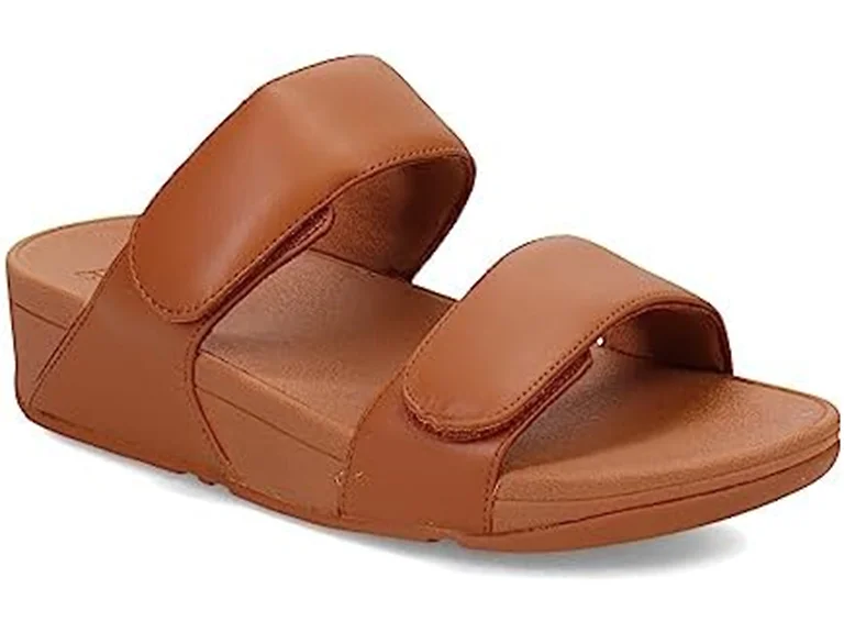 FitFlop Lulu Adjustable Leather Slides,Light Tan, Sz 6