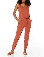 Amazon Essentials Women's Studio Terry Fleece Jumpsuit, Stretchy Drawstring Lounge (Available in Plus Size), Terracotta, Large