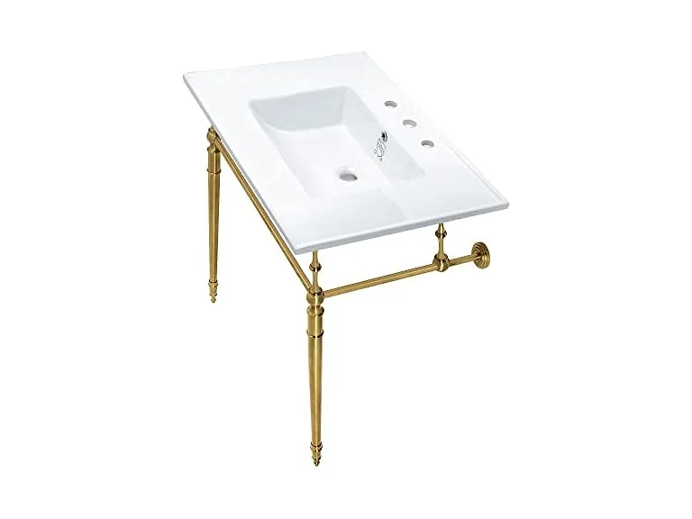 Kingston Brass 31" Ceramic Console Sink, White/Brushed Brass