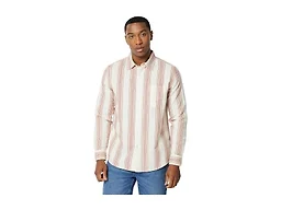 Amazon Essentials Men's Regular-Fit Long Sleeve Linen Blend Shirt, Brick Red Textured Stripe, X-Large