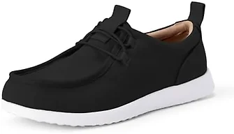 Amazon Essentials Men's Canvas Moc Toe Loafer, Black/White, 8.5