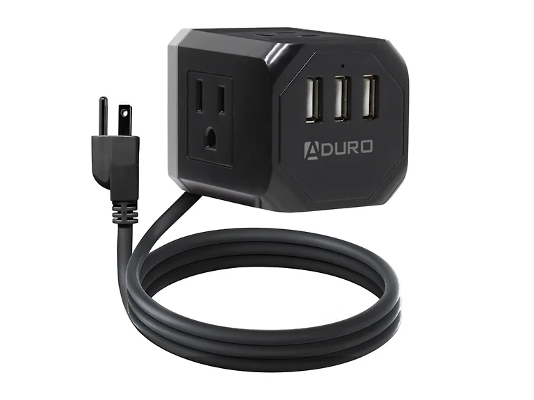Aduro Square Power Strip - 3 AC Outlets & 3 USB Ports