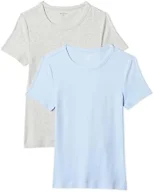 Amazon Essentials Women's Slim-Fit Short-Sleeve Crewneck T-Shirt, Pack of 2, Light Blue/Light Grey Heather, Large