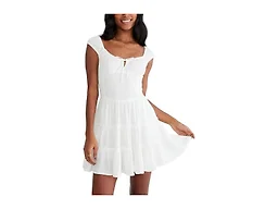 AEROPOSTALE Women's Smocked Waist Short Sleeve Mini Dress, Ivory, X-Large
