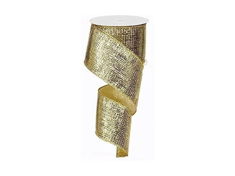 Gold Metallic Lame Wired Ribbon (2.5 Inches