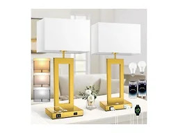 Kondras 22’’ Touch Control Table Lamps Set of 2, 3 Color Temperatures Bedroom Bedside Lamps, Modern Gold Dimmable Lamps with USB Ports & AC Outlet, Tall Living Room Lamps for Nightstand End Table, 2 Bulbs 