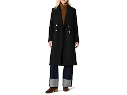 Amazon Essentials Women's Relaxed-Fit Double-Breasted Wool-Blend Longline Coat, Black, X-Small