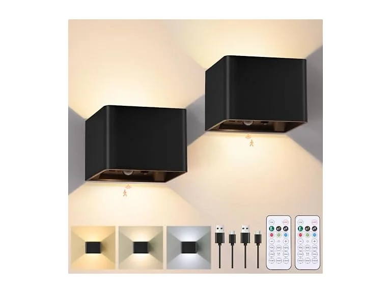 Yochoice Motion Sensor Wall Sconces, Black, 2PK