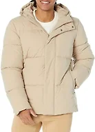 Amazon Essentials Men's Mid-Length Hooded Puffer Coat (Available in Big & Tall), Tan, 5X-Large Big Tall