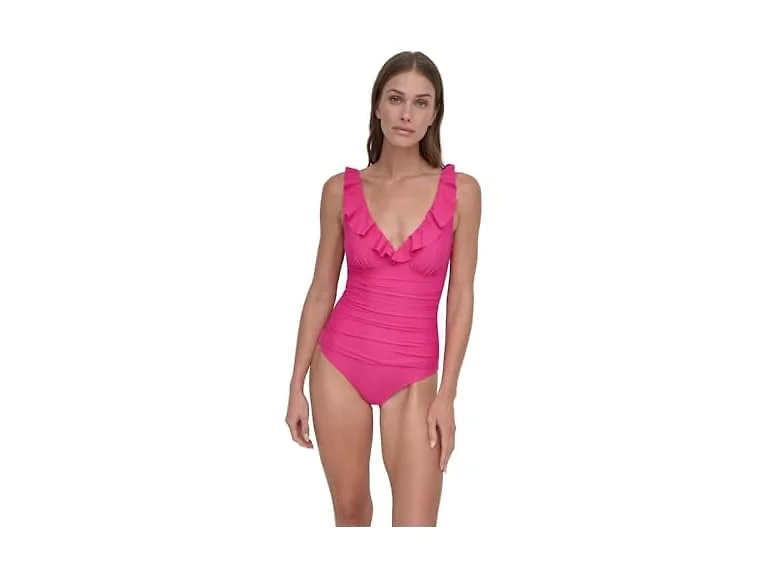 Dkny Women (XS) Ruffle V-neck One Piece Swimsuit