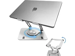 Swivel Laptop Stand for Desk - Metal Adjustable Height Tilting Laptop Riser - Silver