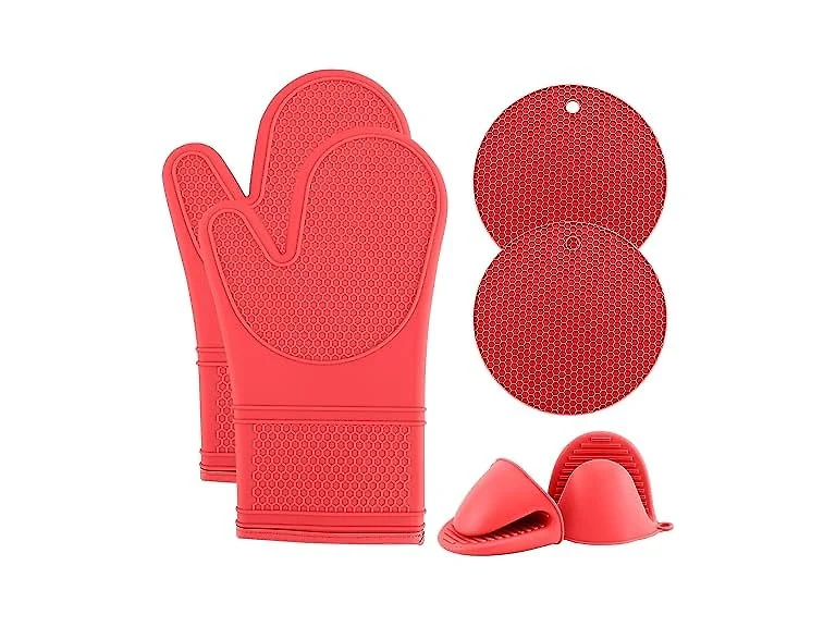 COOK WITH COLOR Silicone Oven Mitts Red, Mitt Set