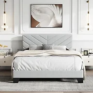 IOILORI Full Size Bed Frame Platform with Upholstered Headboard, Sturdy Wooden Slats, Noiseless, No Springs Required, Easy to Assemble Light Gray