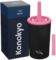 Konokyo 13oz Insulated Tumbler with Lid and Straw, Reusable Iced Coffee Cup with Lid, Travel Coffee Mug, BPA-Free, Leak-Proof and Durable, Black