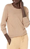 Amazon Essentials Women's Long-Sleeve Lightweight Crewneck Sweater, Flattering (Available in Plus Size), Camel Heather, Large
