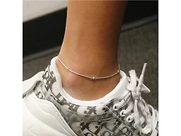 Italian 925 Sterling Silver 9 Inch Snake and Bead Anklet