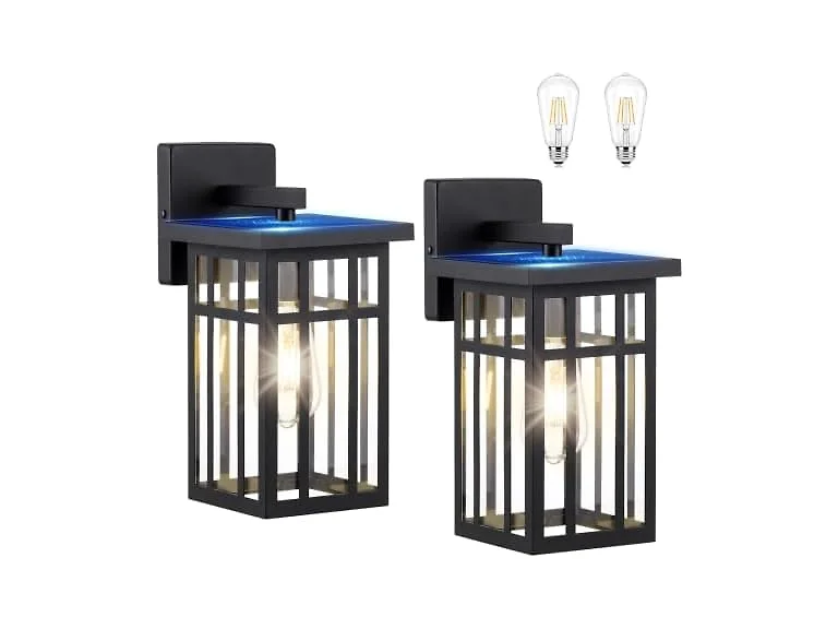 2-Pack Solar Outdoor Wall Lights, Exterior Wall Lanterns Black