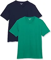 Amazon Essentials Men's Cotton Short-Sleeve V-Neck T-Shirts, Pack of 2, Navy/Green, Small