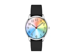 Letoff Classic Analog Watch, Rainbow Dial with Arabic Numerals,Black Silicone Band, Water Resistant 30m, Round Silver Case, Arabic Numerals