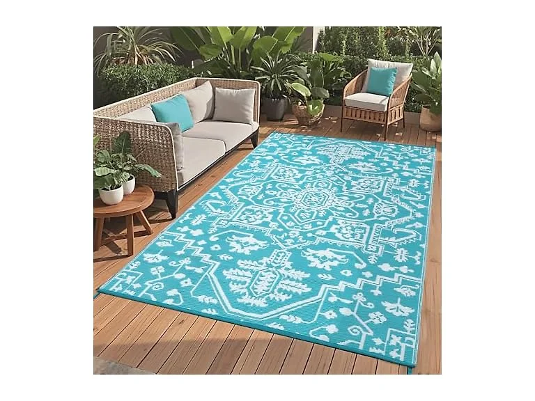 8x10 Outdoor Rug Plastic Straw Blue