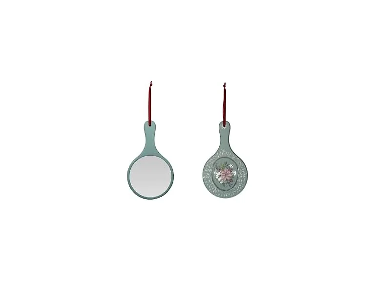 Creative Co Op Painted Wood Hand Mirror Flowers