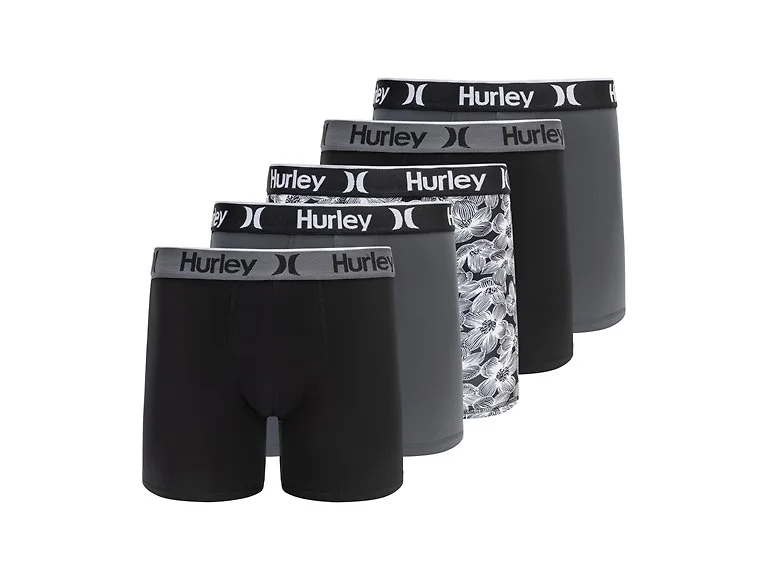 Hurley Men's 5 Pack Printed Boxer Briefs