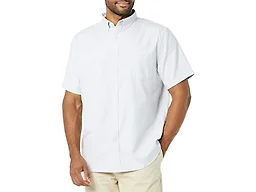 Amazon Essentials Men's Slim-Fit Short Sleeve Stretch Oxford Shirt with Pocket, Powder Blue Vertical Stripe, X-Large