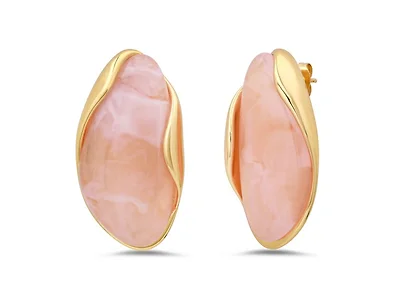 18K Gold Pink Resin Stud Earrings