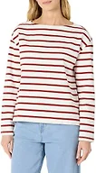 Amazon Essentials Women's 100% Cotton Heavyweight Long-Sleeve Boatneck Top, Eggshell White Brick Red Mariner Stripe, XX-Large