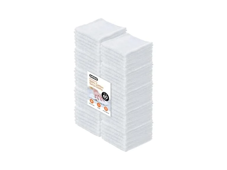 Superio Terry Cloth Rags White Washcloths 100% Cotton 12"